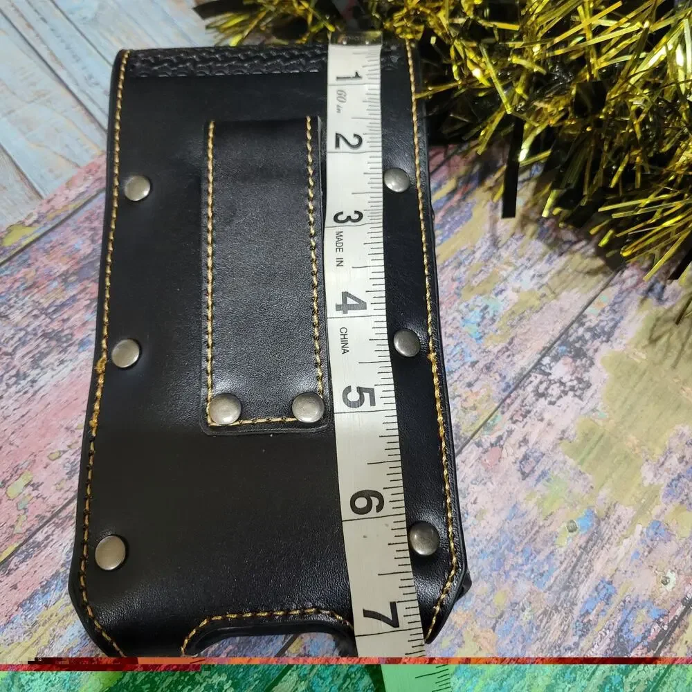 Western Cowboy Belt Loop Phone Holster Black LARGE Genuine Leather Basketweave